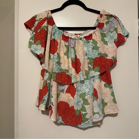 PPLA off the shoulder floral ruffle top size S - Picture 1 of 6